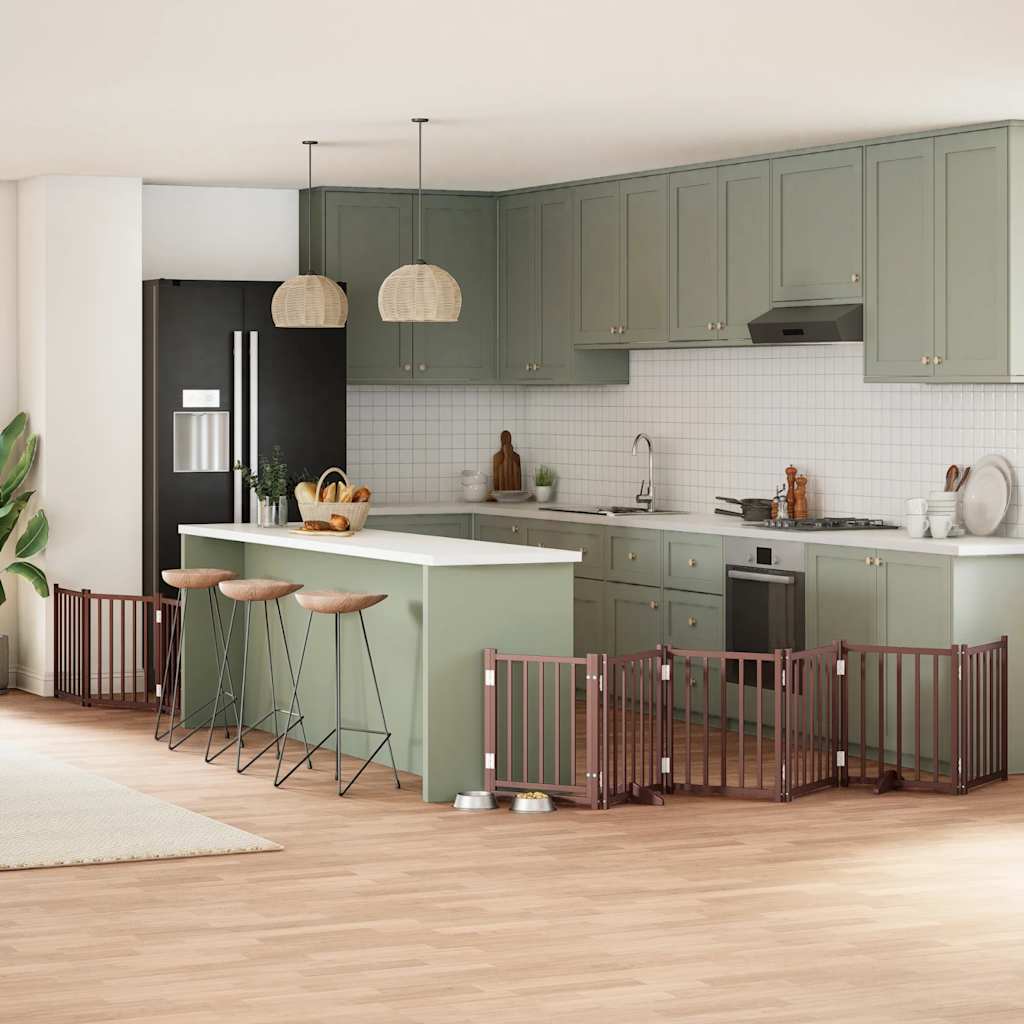 vidaXL 9-tlg. Hundetor mit Tür Faltbar 450 cm Pappelholz