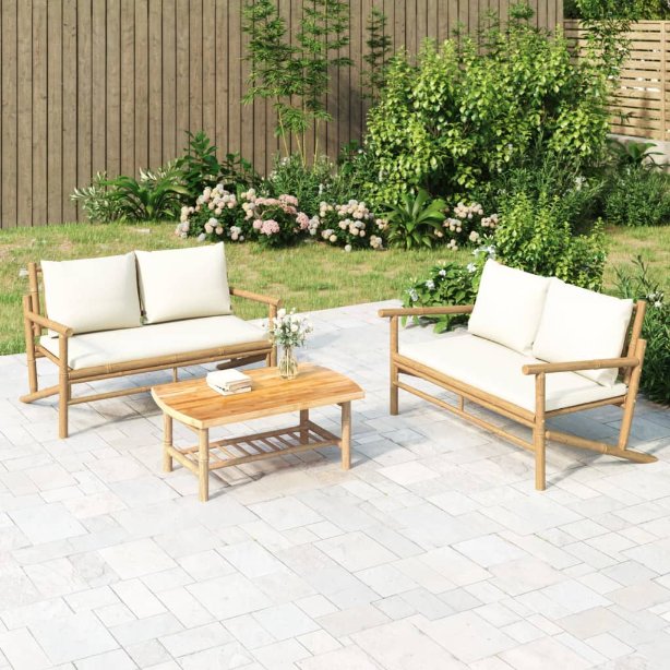 4-tlg. Garten-Lounge-Set mit Dunkelgrauen Kissen Bambus