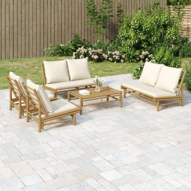 4-tlg. Garten-Lounge-Set mit Dunkelgrauen Kissen Bambus
