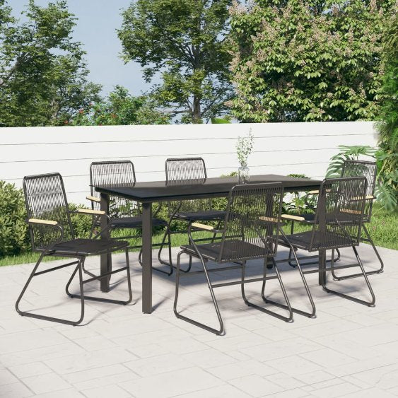 3-tlg. Garten-Essgruppe Schwarz PVC Rattan