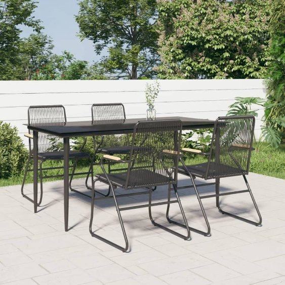 3-tlg. Garten-Essgruppe Schwarz PVC Rattan
