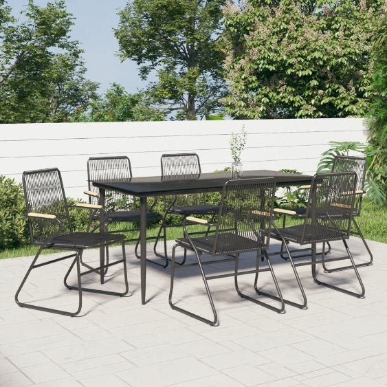 3-tlg. Garten-Essgruppe Schwarz PVC Rattan
