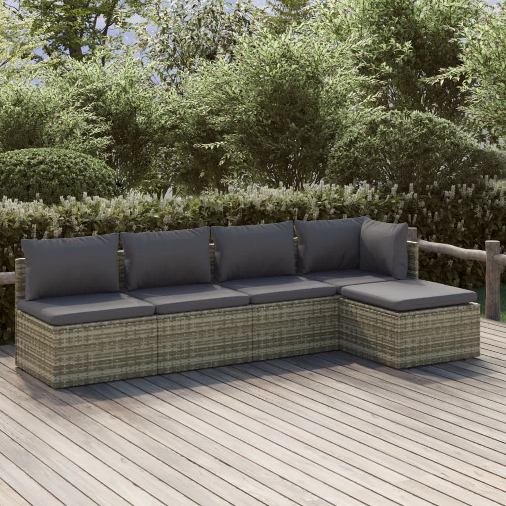 6-tlg. Garten-Lounge-Set mit Kissen Grau Poly Rattan
