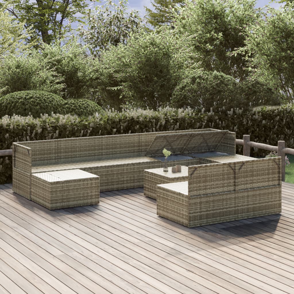 vidaXL 10-tlg. Garten-Lounge-Set mit Kissen Grau Poly Rattan