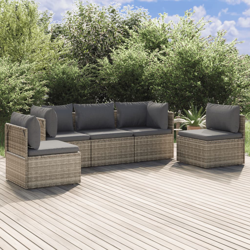4-tlg. Garten-Lounge-Set mit Kissen Grau Poly Rattan