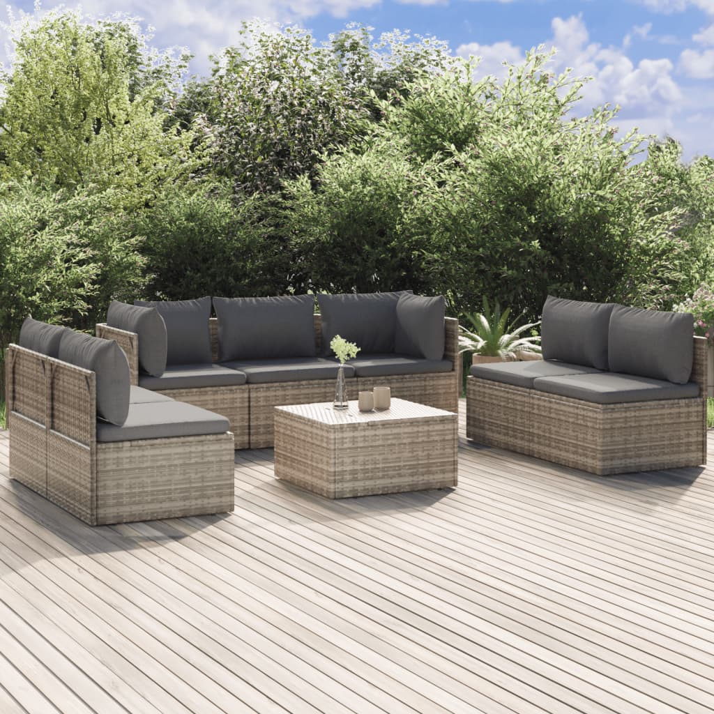 7-tlg. Garten-Lounge-Set mit Kissen Grau Poly Rattan