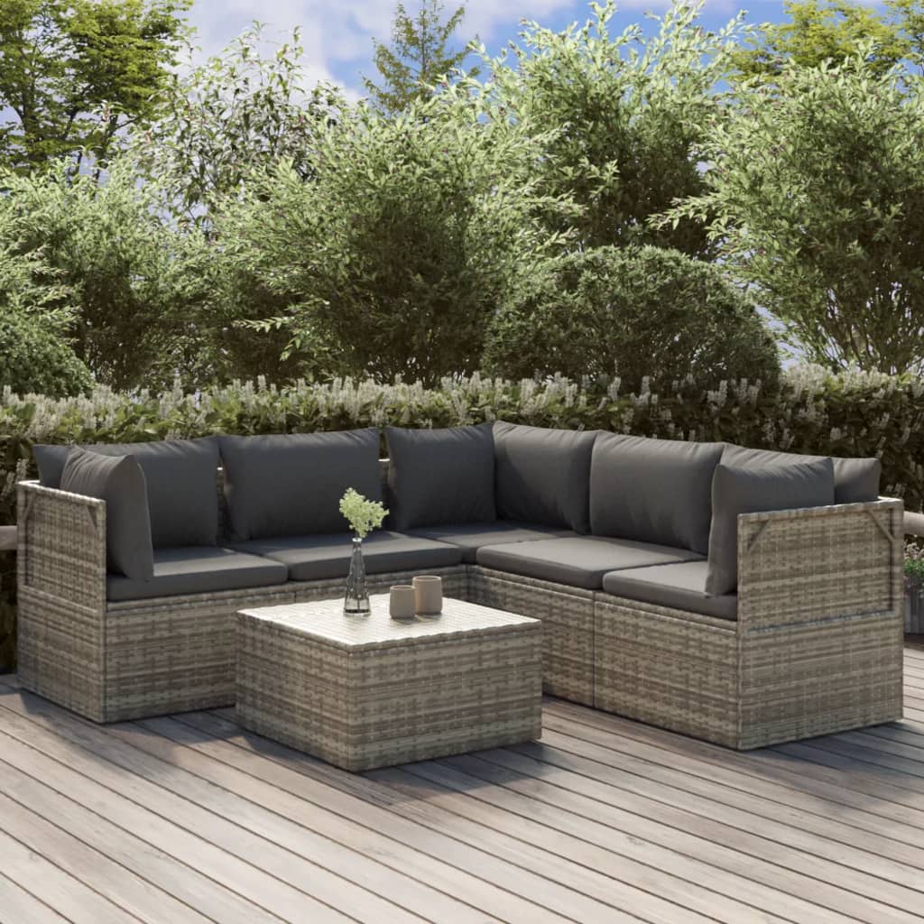 4-tlg. Garten-Lounge-Set mit Kissen Grau Poly Rattan