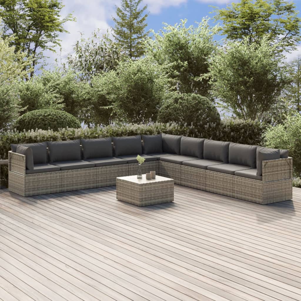 4-tlg. Garten-Lounge-Set mit Kissen Grau Poly Rattan