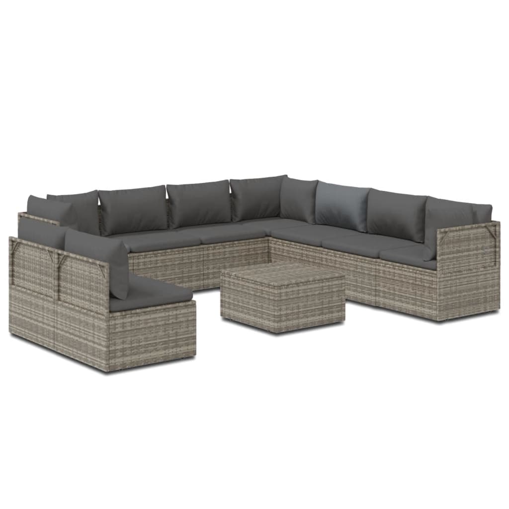 vidaXL 10-tlg. Garten-Lounge-Set mit Kissen Grau Poly Rattan