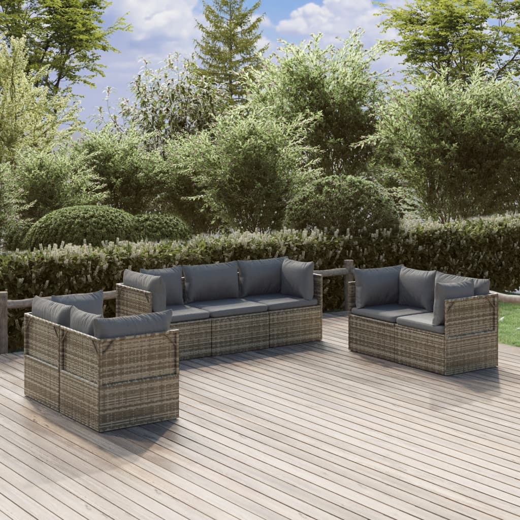 7-tlg. Garten-Lounge-Set mit Kissen Grau Poly Rattan