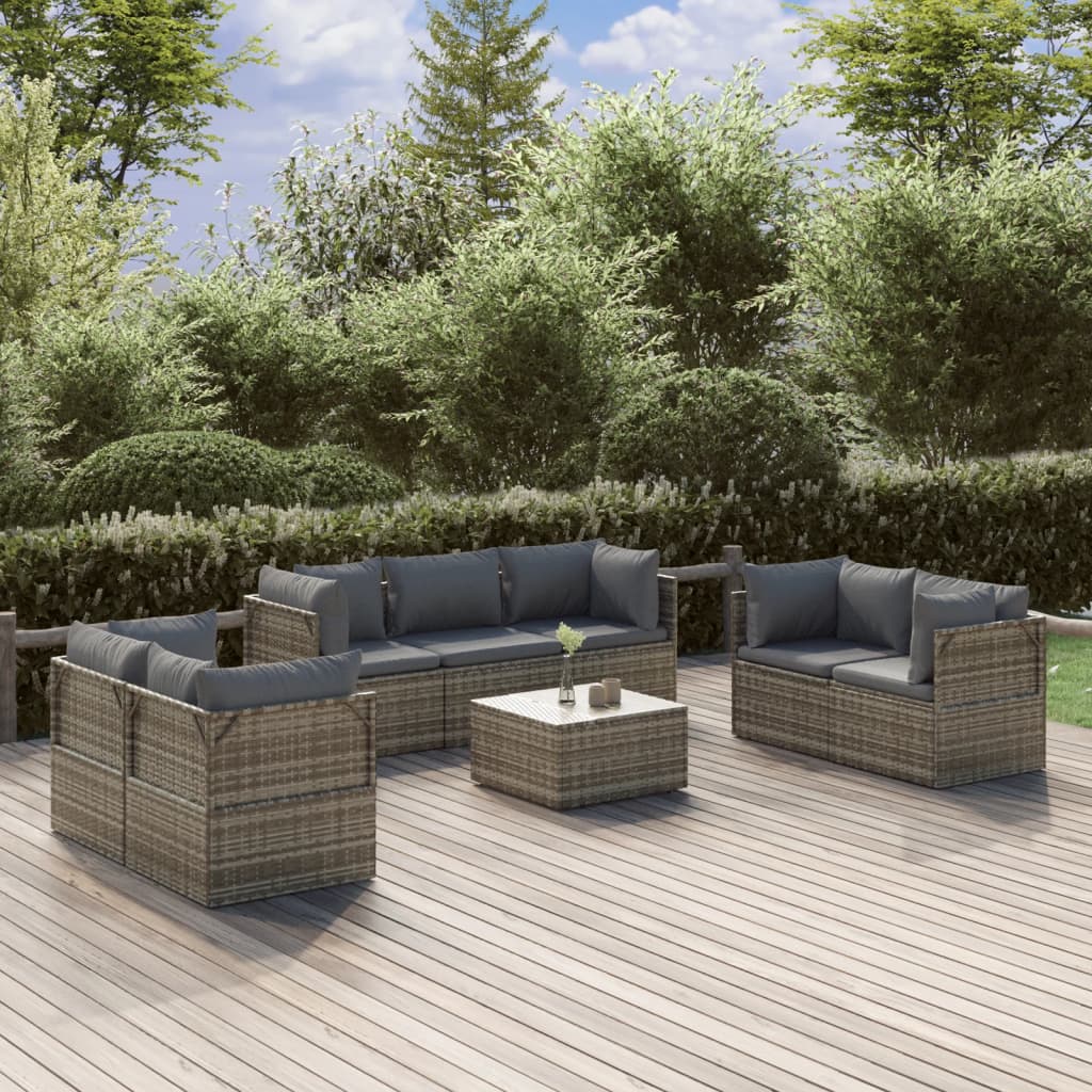 7-tlg. Garten-Lounge-Set mit Kissen Grau Poly Rattan