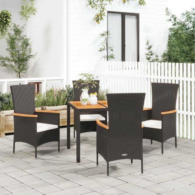 3-tlg. Garten-Essgruppe mit Kissen Schwarz Poly Rattan