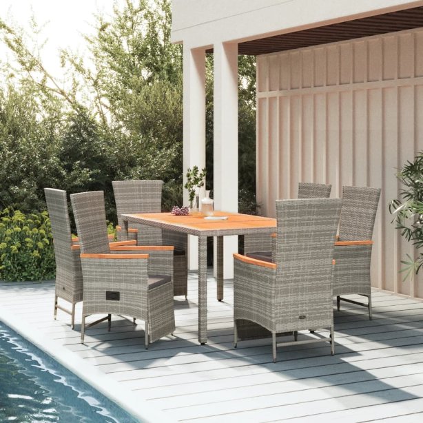 3-tlg. Garten-Essgruppe mit Kissen Grau Poly Rattan