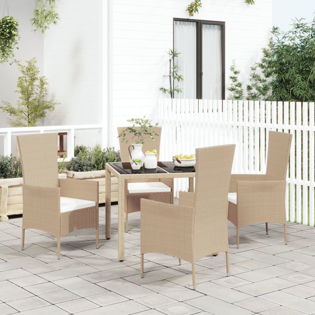3-tlg. Garten-Essgruppe mit Kissen Beige Poly Rattan