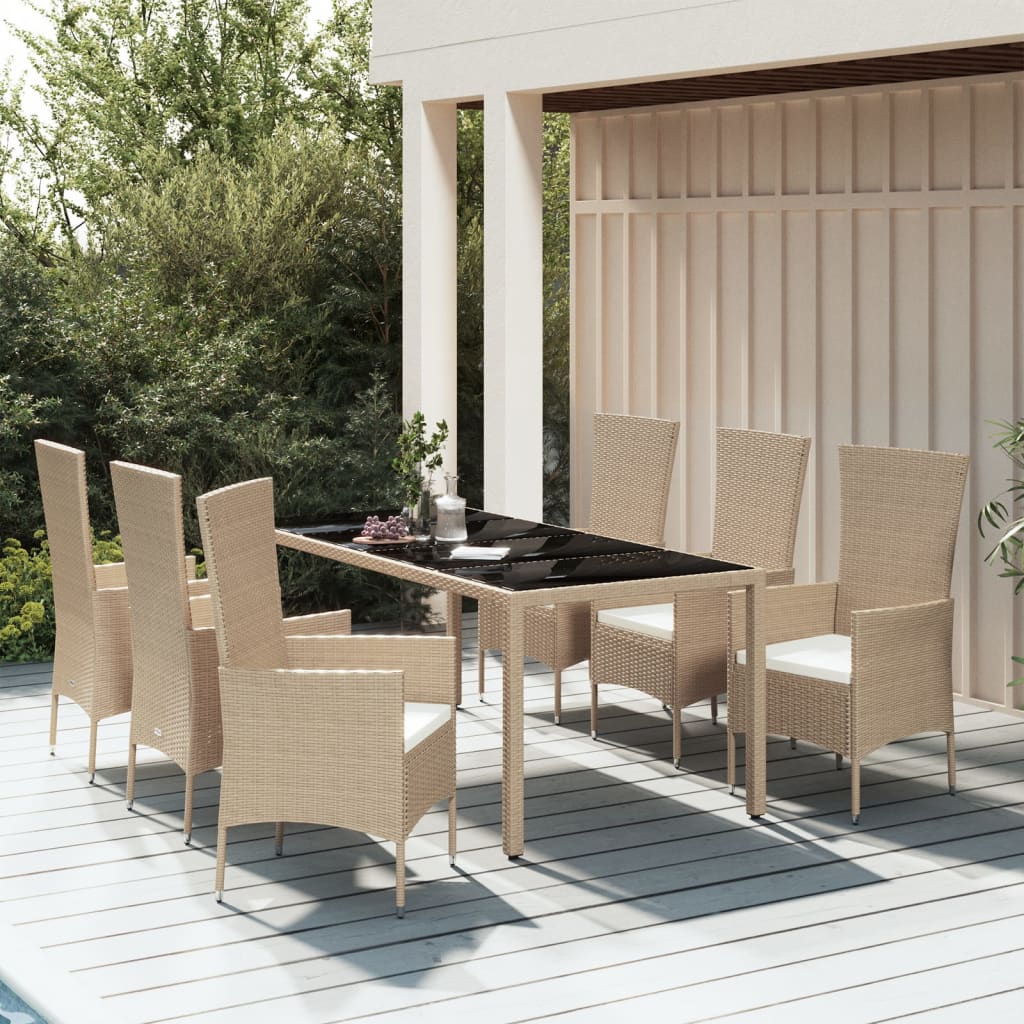 3-tlg. Garten-Essgruppe mit Kissen Beige Poly Rattan