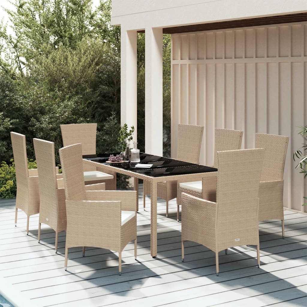 3-tlg. Garten-Essgruppe mit Kissen Beige Poly Rattan