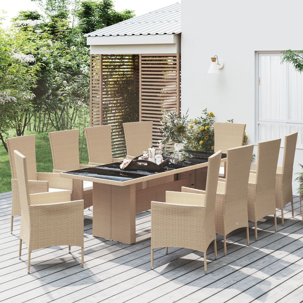 3-tlg. Garten-Essgruppe mit Kissen Beige Poly Rattan