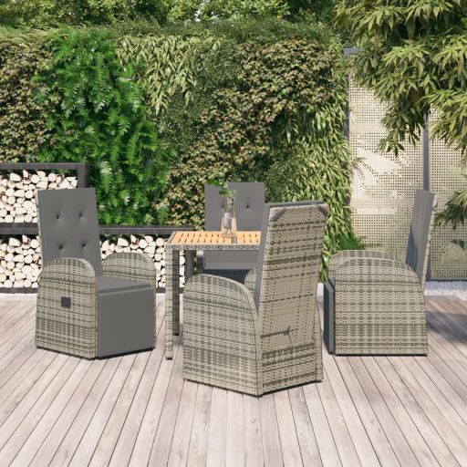 3-tlg. Garten-Essgruppe mit Kissen Grau Poly Rattan