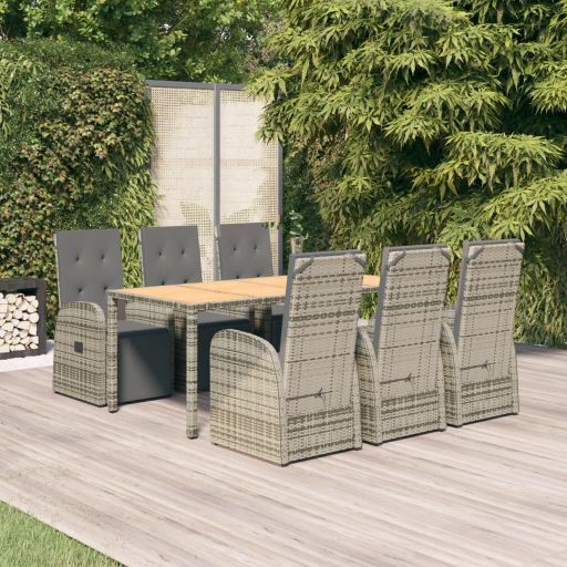 3-tlg. Garten-Essgruppe mit Kissen Grau Poly Rattan