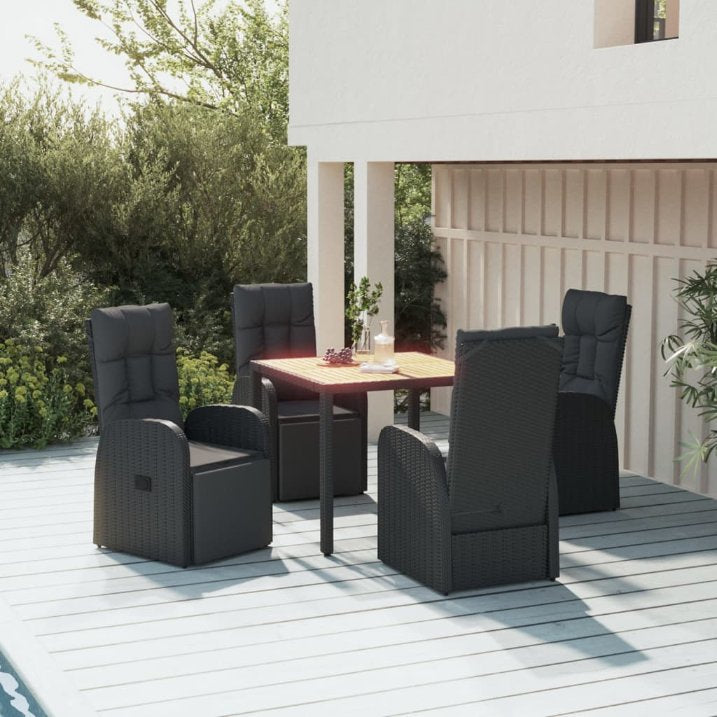 3-tlg. Garten-Essgruppe Schwarz Poly Rattan & Massivholz Akazie