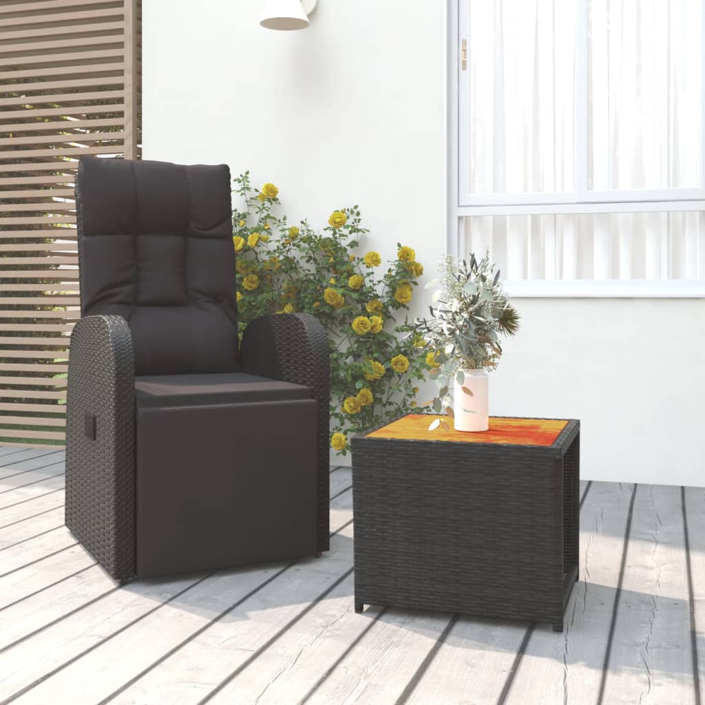 3-tlg. Garten-Lounge-Set Schwarz Poly Rattan Massivholz Akazie