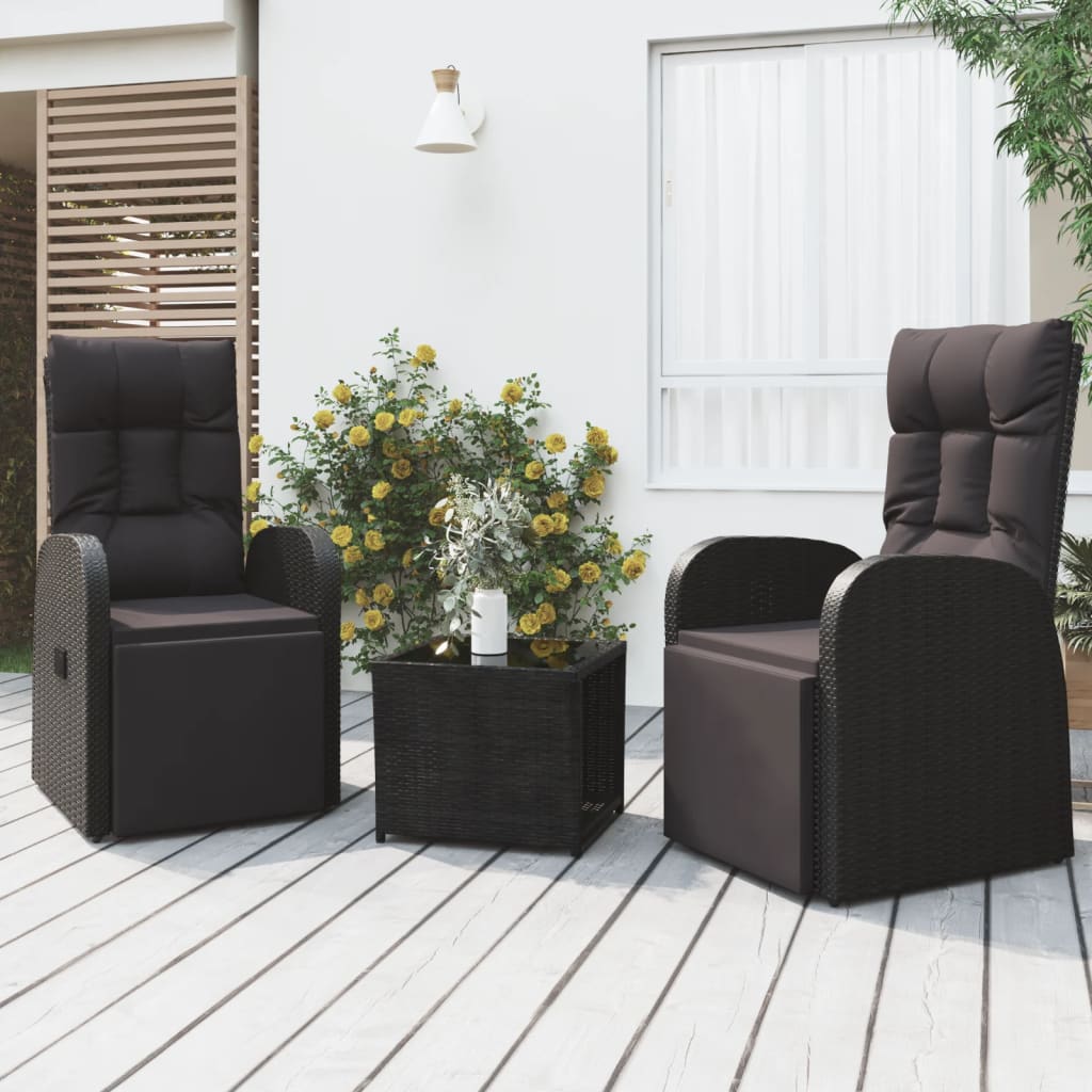 3-tlg. Garten-Lounge-Set Schwarz Poly Rattan Massivholz Akazie