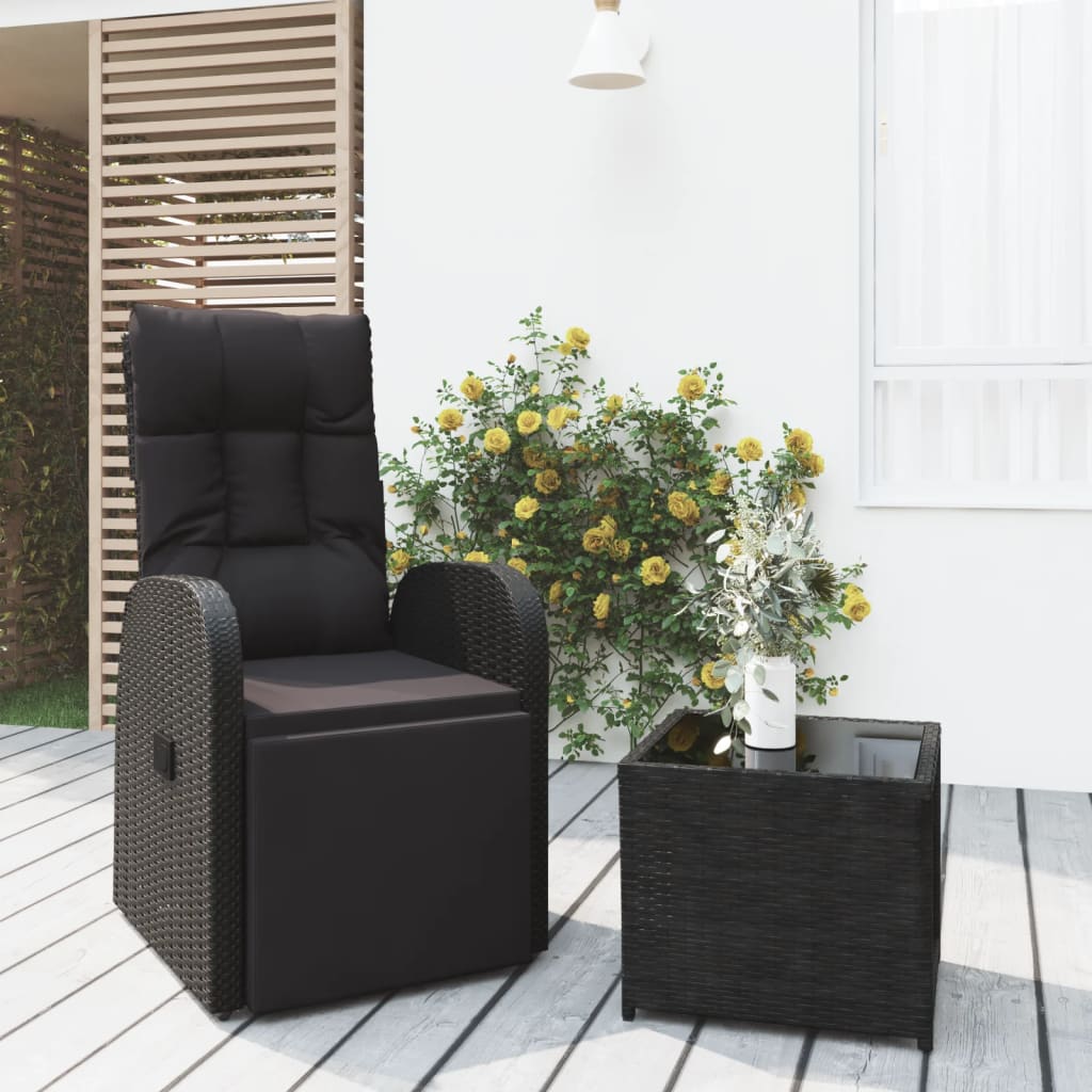 3-tlg. Garten-Lounge-Set Schwarz Poly Rattan Massivholz Akazie