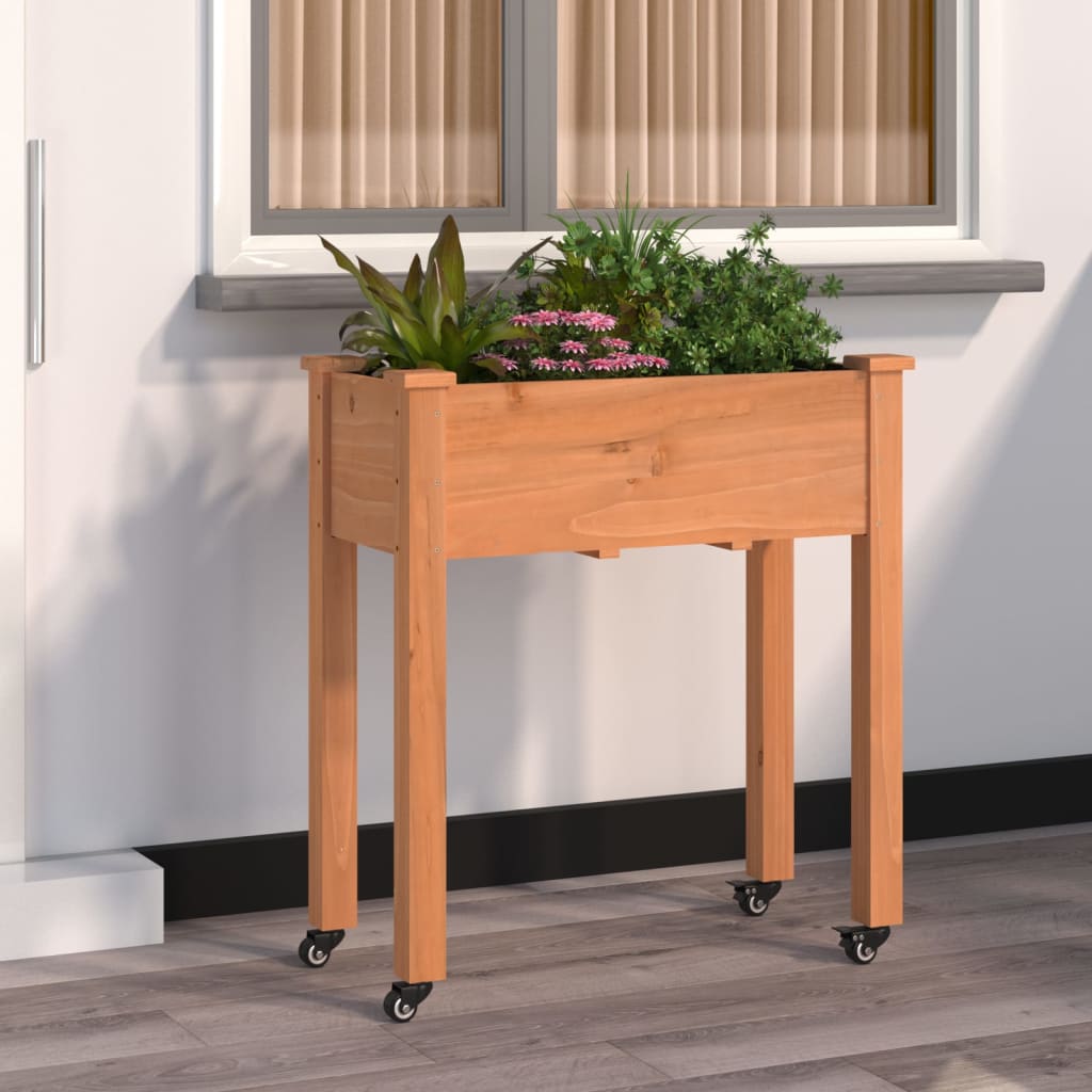 Pflanzkübel mit Einsatz und Rollen 71x37x80 cm Massivholz Tanne
