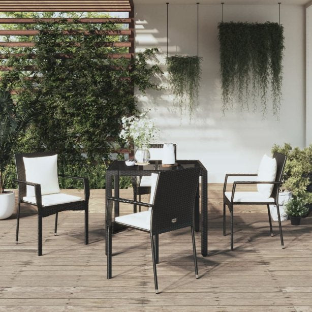 3-tlg. Garten-Essgruppe mit Kissen Schwarz Poly Rattan