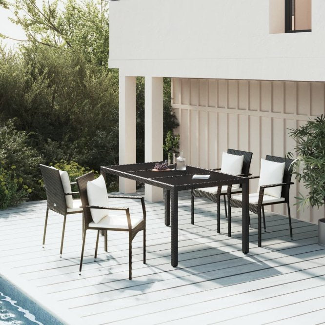 3-tlg. Garten-Essgruppe mit Kissen Schwarz Poly Rattan