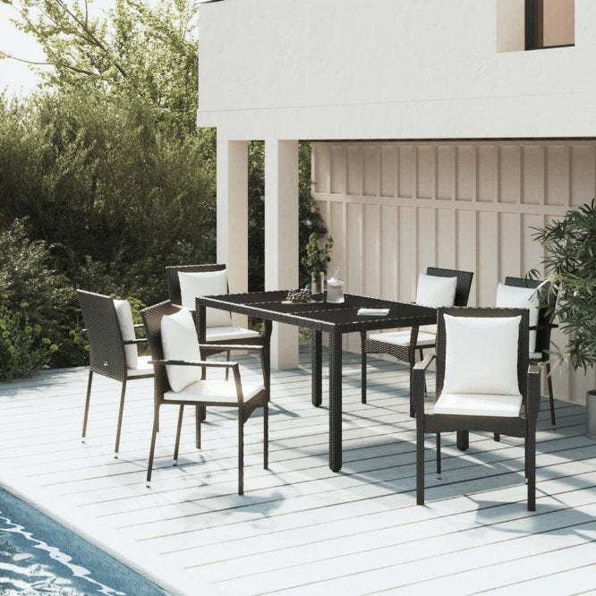 3-tlg. Garten-Essgruppe mit Kissen Schwarz Poly Rattan