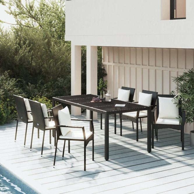 3-tlg. Garten-Essgruppe mit Kissen Schwarz Poly Rattan