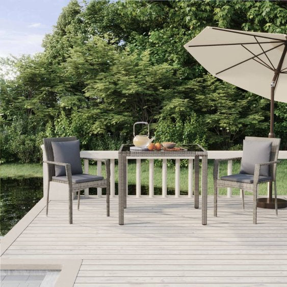 3-tlg. Garten-Essgruppe mit Kissen Schwarz Poly Rattan