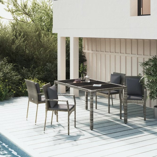 3-tlg. Garten-Essgruppe mit Kissen Schwarz Poly Rattan