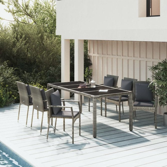 3-tlg. Garten-Essgruppe mit Kissen Schwarz Poly Rattan