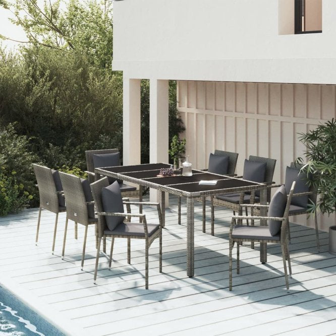 3-tlg. Garten-Essgruppe mit Kissen Schwarz Poly Rattan