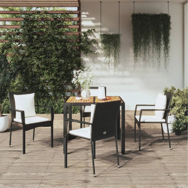3-tlg. Garten-Essgruppe mit Kissen Schwarz Poly Rattan