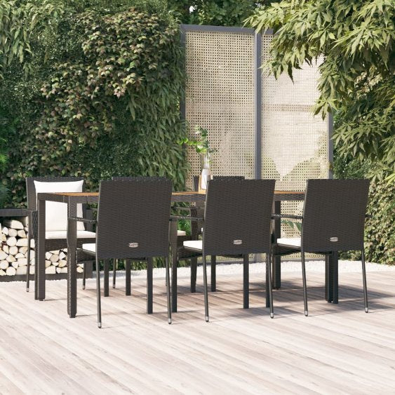 3-tlg. Garten-Essgruppe mit Kissen Schwarz Poly Rattan
