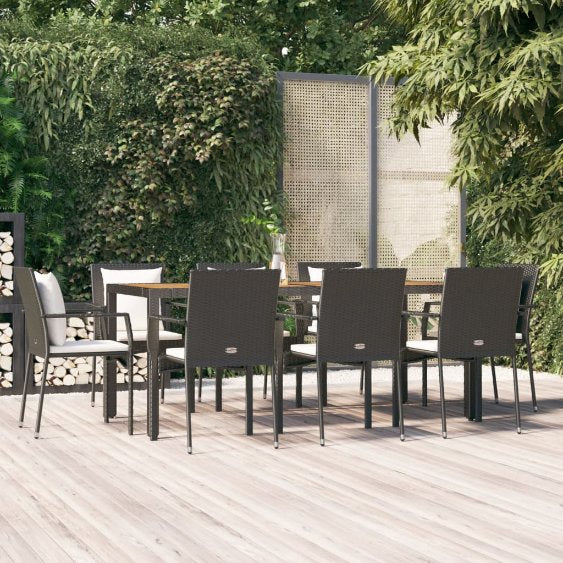 3-tlg. Garten-Essgruppe mit Kissen Schwarz Poly Rattan