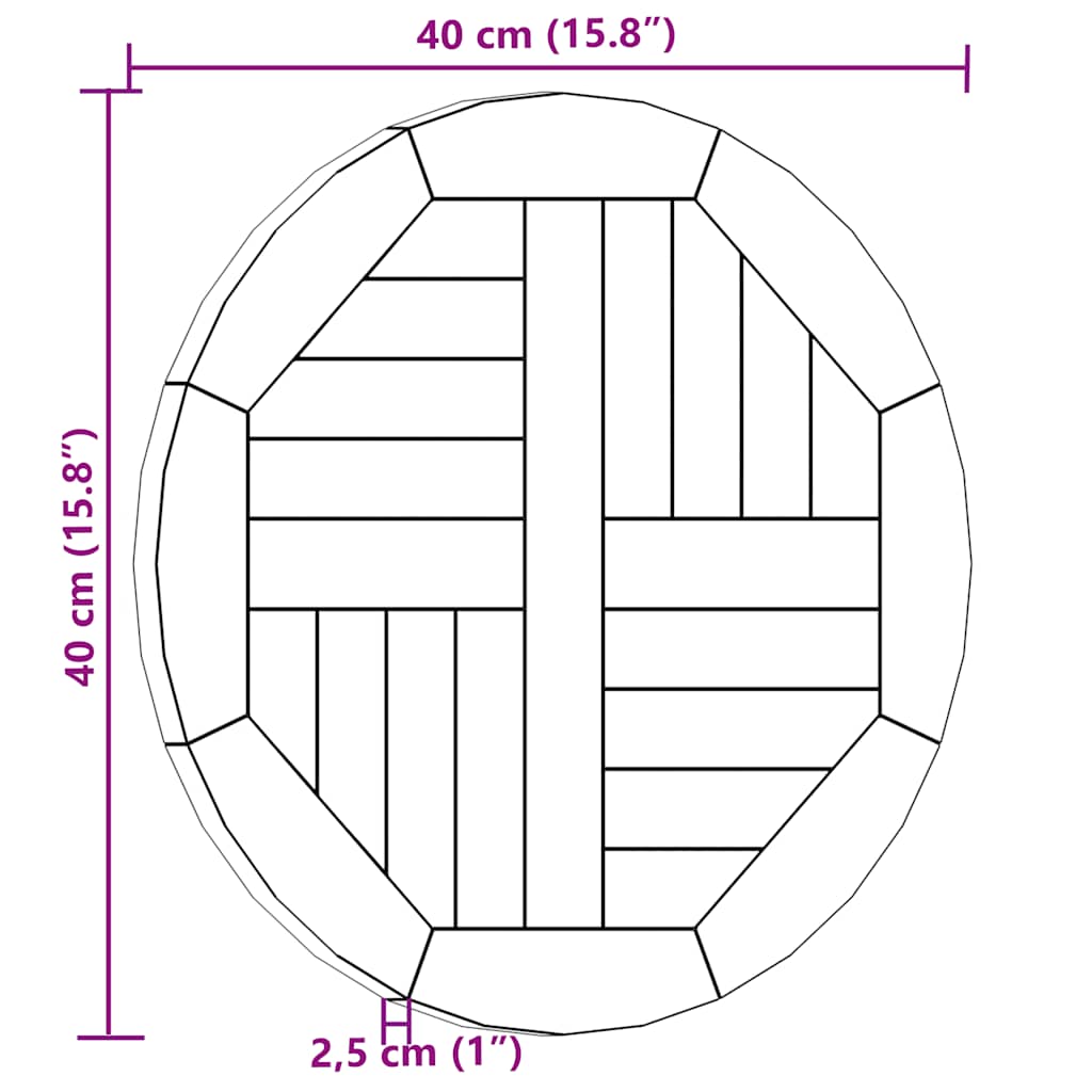 vidaXL Tischplatte Massivholz Teak Rund 2,5 cm 40 cm
