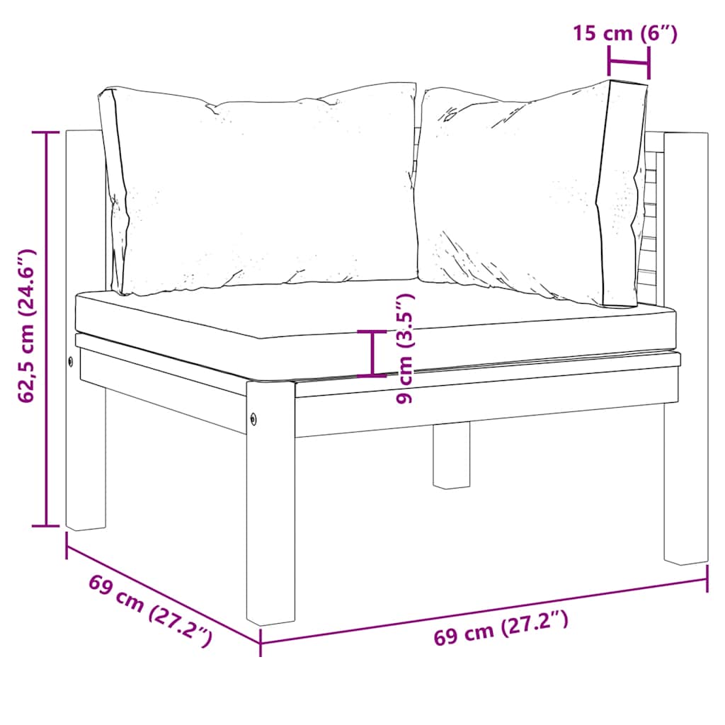 vidaXL Ecksofas 2 Stk. mit Dunkelgrauen Kissen Massivholz Teak