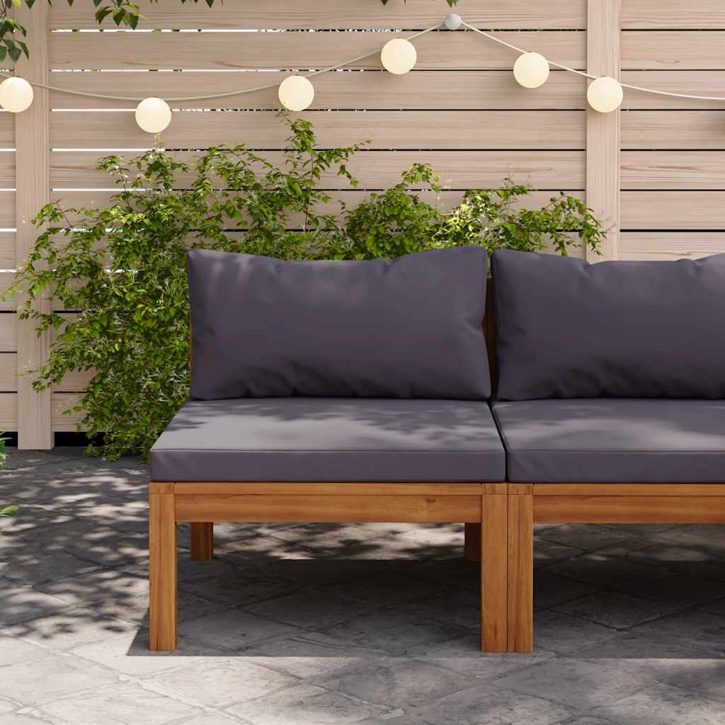 vidaXL Ecksofas 2 Stk. mit Dunkelgrauen Kissen Massivholz Teak