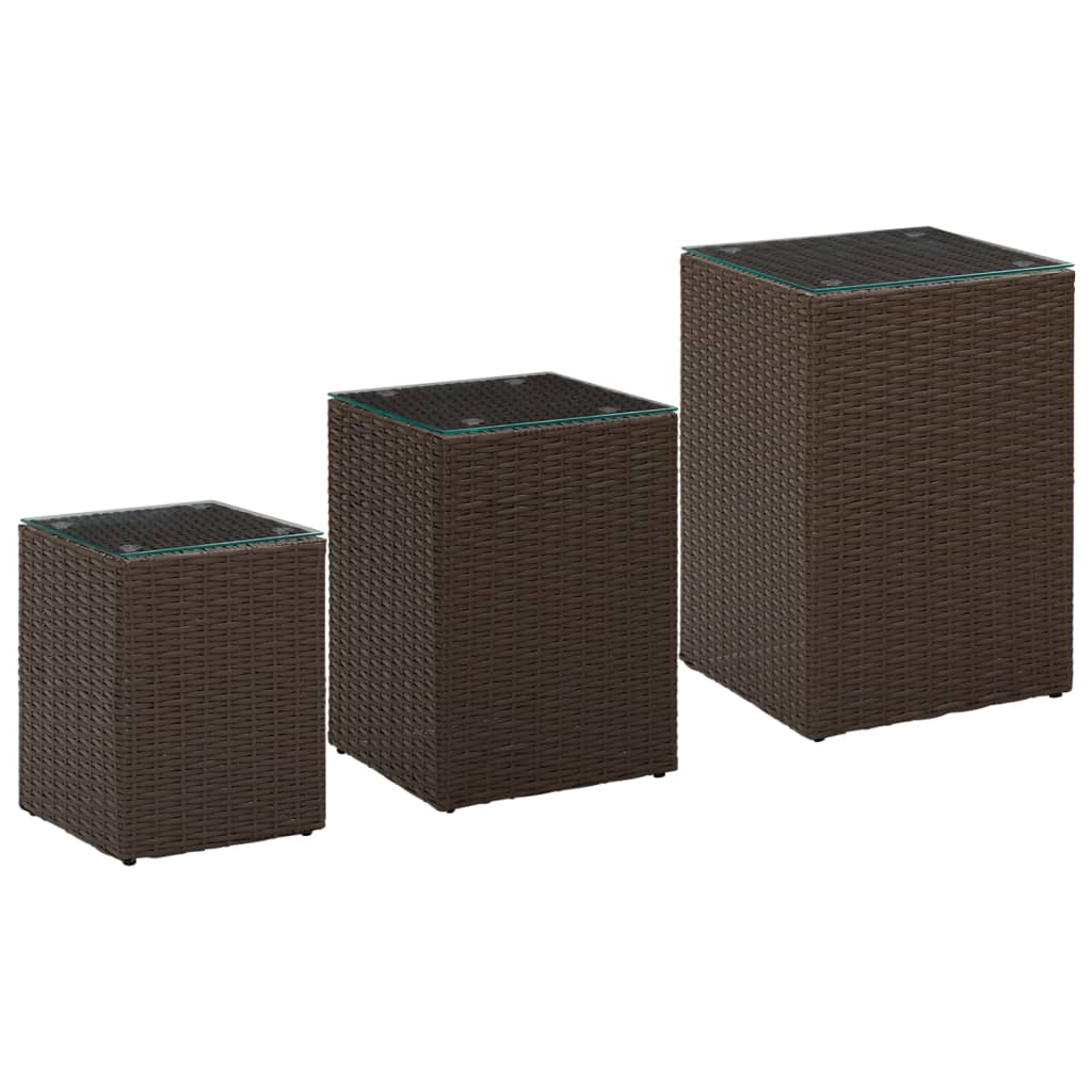 Beistelltisch mit Glasplatte Braun 35x35x52 cm Poly Rattan