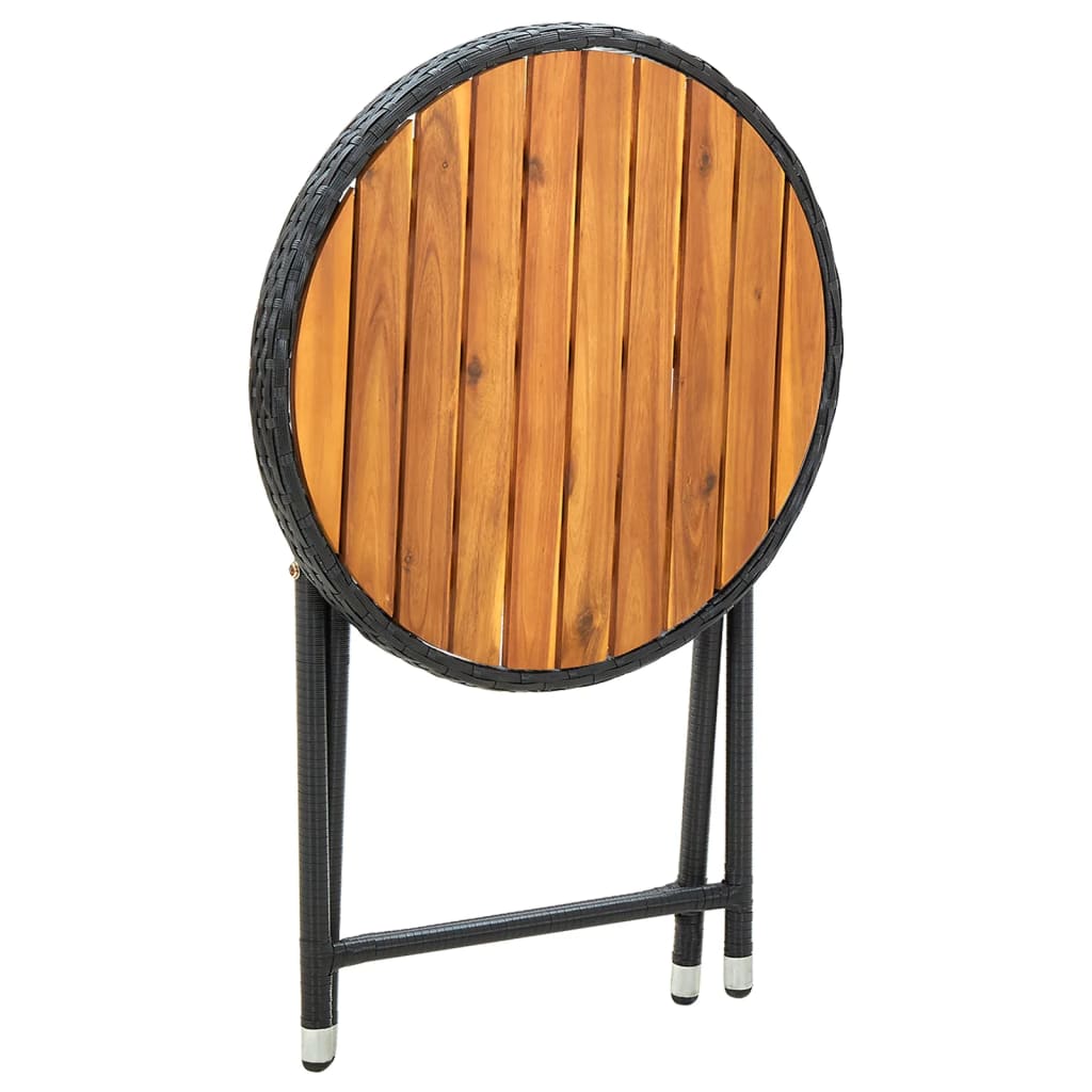 vidaXL Beistelltisch Schwarz 60 cm Poly Rattan und Massivholz Akazie