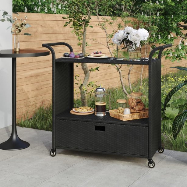 vidaXL Barwagen mit Schublade Braun 100x45x97 cm Poly Rattan