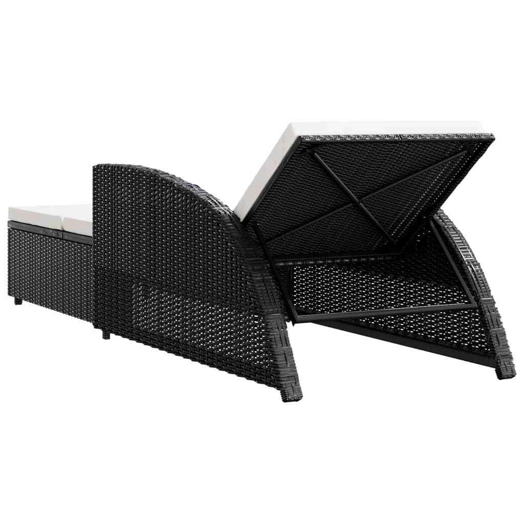 vidaXL Sonnenliege mit Cremeweißer Auflage Poly Rattan Schwarz