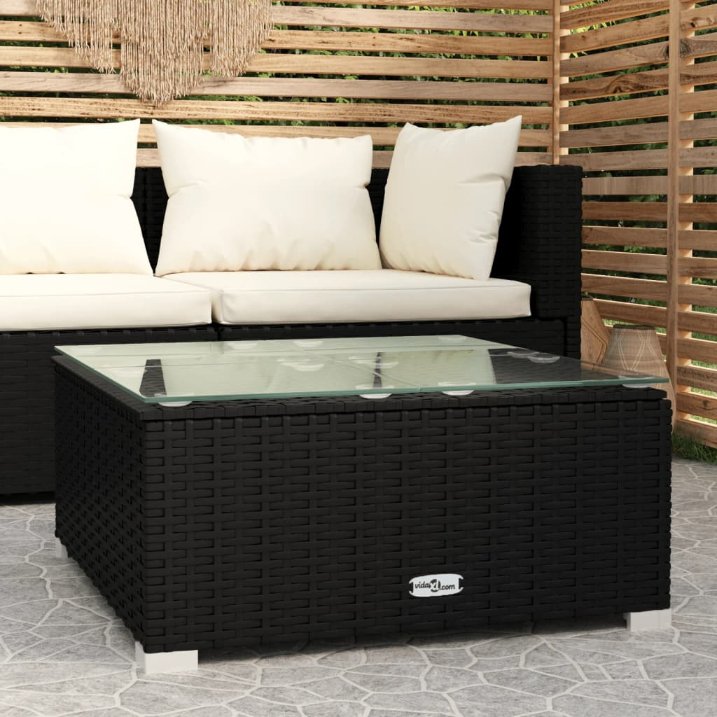 vidaXL Garten-Couchtisch Braun 60x60x30 cm Poly Rattan und Glas