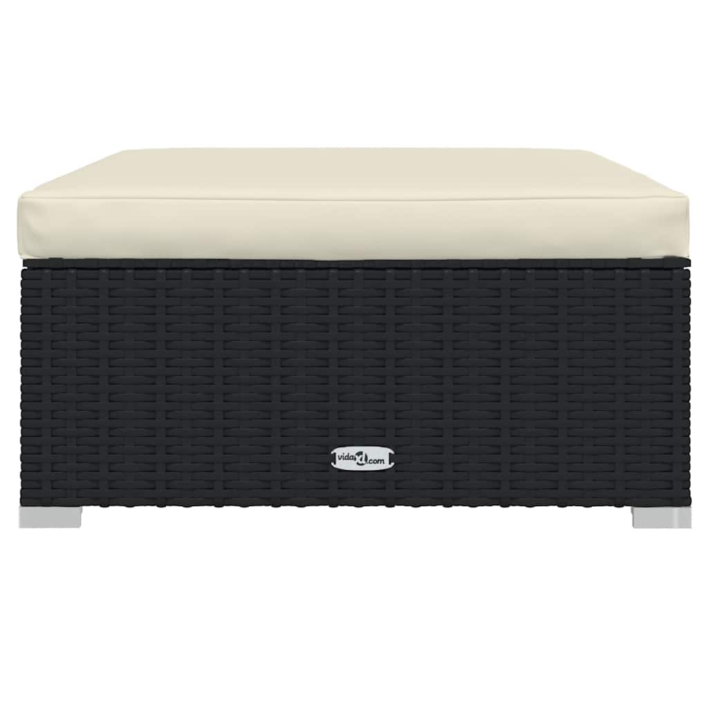 vidaXL Garten-Fußhocker mit Kissen Schwarz 70x70x30 cm Poly Rattan