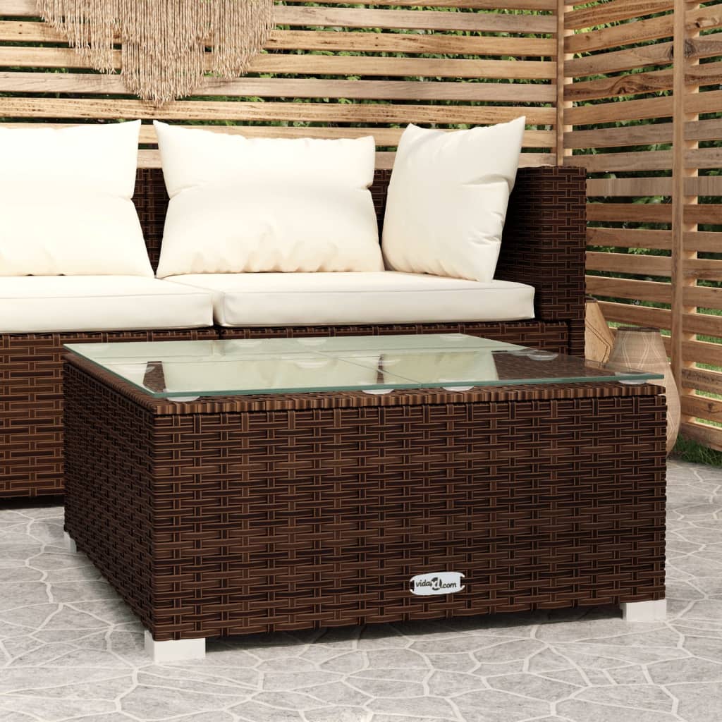 vidaXL Garten-Couchtisch Braun 60x60x30 cm Poly Rattan und Glas