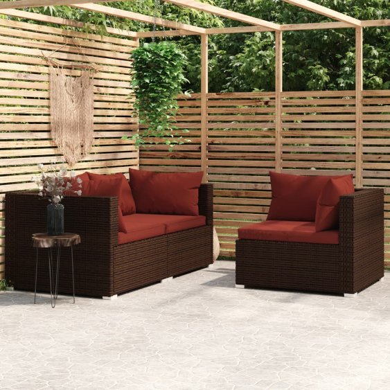 vidaXL 3-tlg. Garten-Lounge-Set mit Auflagen Schwarz Poly Rattan